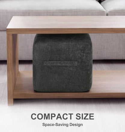 Grey Chenille Square Foot Rest Ottoman 16 Inch - Portable & Removable Cover
