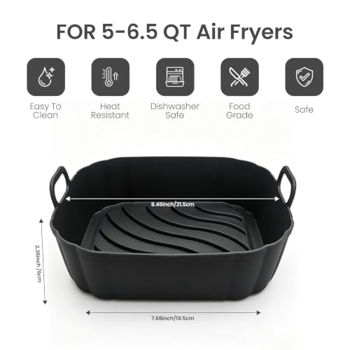 Redfly Reusable Silicone Air Fryer Liners Square 8.5 Inch - Black & Black Variation