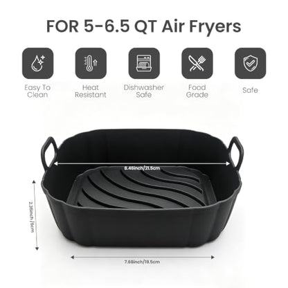 Redfly Reusable Silicone Air Fryer Liners Square 8.5 Inch - Black & Black Variation