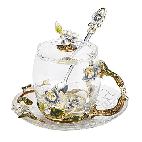 11oz Fancy Flower Tea Cup with Lid and Spoon - Mother's Day Gift