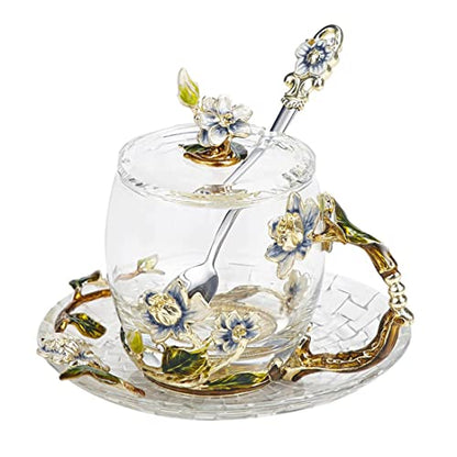 11oz Fancy Flower Tea Cup with Lid and Spoon - Mother's Day Gift