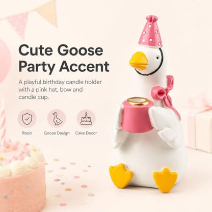 Ceramic Goose Cake Topper with Pink Hat & Bow Tie - Party Decor