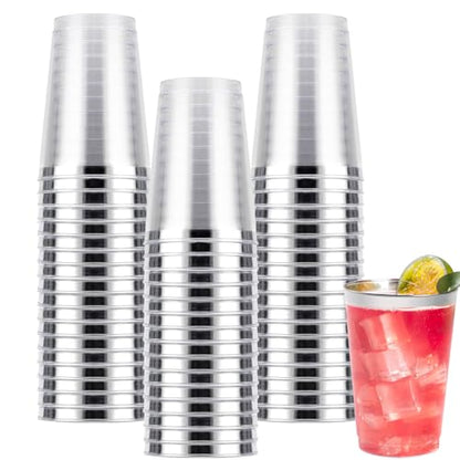 14oz Silver Plastic Cups for Party - 50PCS Disposable Silver Cups
