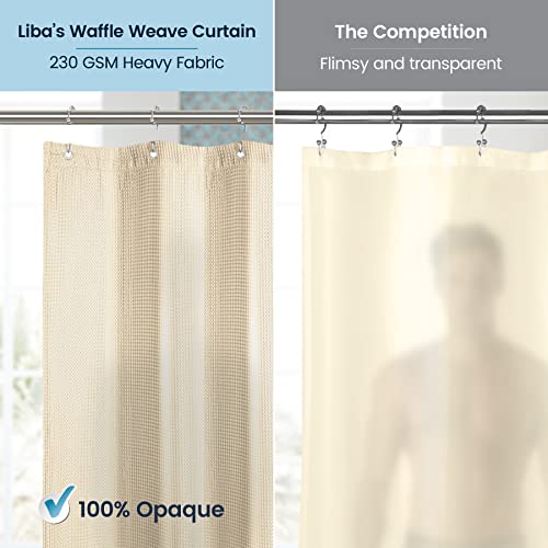 LiBa Waffle Weave Fabric Cream Shower Curtain, 72 W x 72 H Water Repellent & Heavyweight, Hotel Quality & Machine Washable Cloth Linen Shower Curtains Set and for Bathroom