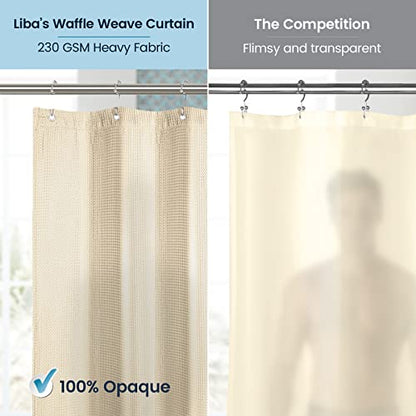 LiBa Waffle Weave Fabric Cream Shower Curtain, 72 W x 72 H Water Repellent & Heavyweight, Hotel Quality & Machine Washable Cloth Linen Shower Curtains Set and for Bathroom