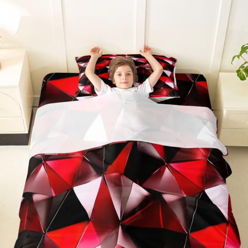 Kids Bed Sheet Set Twin Size Black Red Geometric 3D Bedding with Deep Pockets