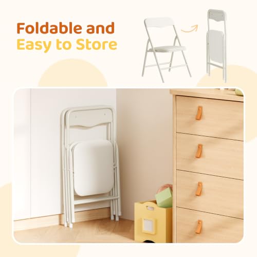 Kids Folding Chair with Metal Frame - Space-Saving, Easy-Fold Design, Beige - 2 Pack