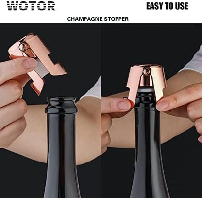 WOTOR Champagne Stoppers with Stainless Steel Champagne Bottle Stopper with Food Grade Silicone Reusable Champagne Cork, Saver Suitable for Champagne, Cava, Prosecco, Sparkling Wine (Rosegold, 2pack)