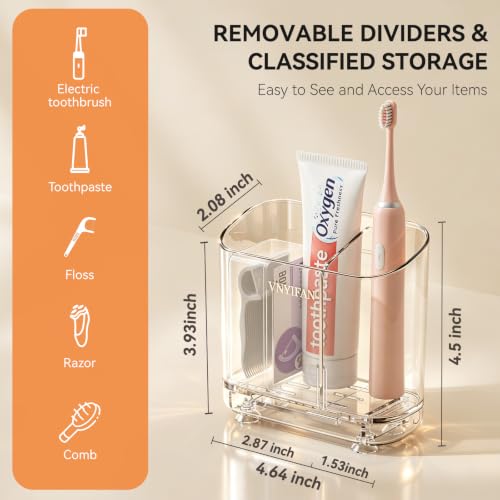 Clear Wall Mounted Electric Toothbrush Holder with 2 Slots & Removable Divider