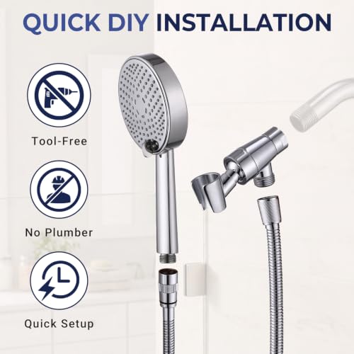 Chrome Metal 3-Spray Handheld Shower Head with Long Hose & Shut-Off