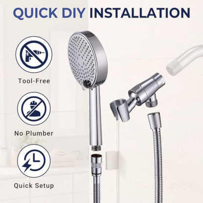 Chrome Metal 3-Spray Handheld Shower Head with Long Hose & Shut-Off