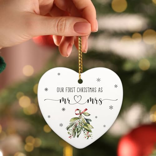 Our First Christmas as Mr & Mrs Heart Ornament - Wedding Gift, Bridal Decor