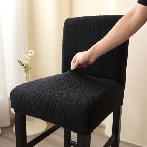 Black Stretch Bar Stool Covers 2 Pack with Backs - Protective Slipcovers for Chairs