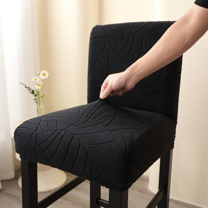 Black Stretch Bar Stool Covers 2 Pack with Backs - Protective Slipcovers for Chairs