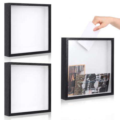 Travel Memory Shadow Box Frame 11.4x11.4 Inch Black with Top Slot for Tickets