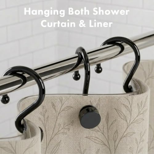 Bathway Plastic Shower Curtain Hooks - Black, Medium, 12 Pcs - Decorative Bathroom Hooks