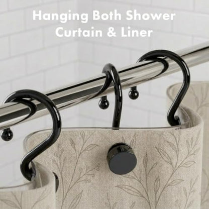 Bathway Plastic Shower Curtain Hooks - Black, Medium, 12 Pcs - Decorative Bathroom Hooks