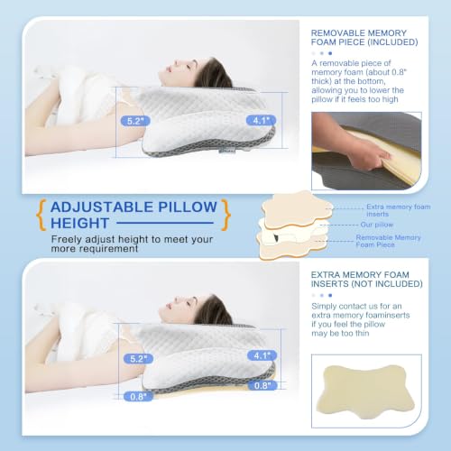 Queen Size Adjustable Cervical Pillow Dark Grey Memory Foam Neck Support