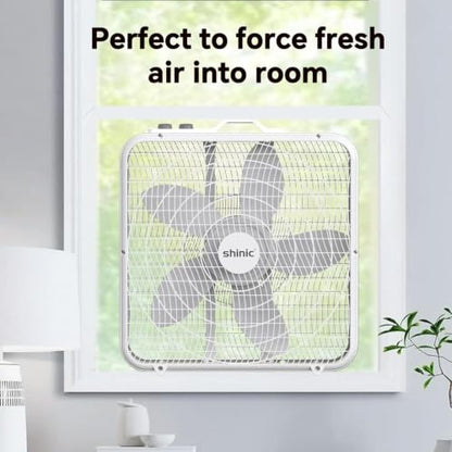 20-Inch Box Fan with Thermostat and 3-Speed Settings for Home & Office Cooling