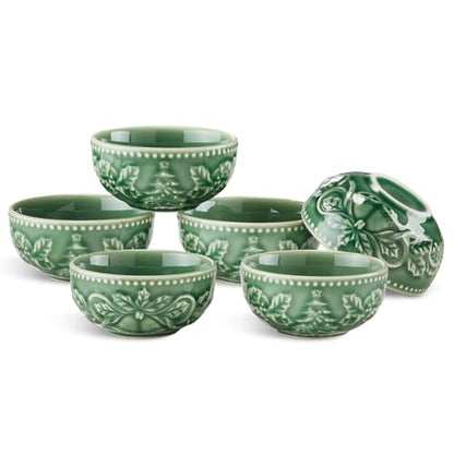 Christmas Dipping Bowls Set of 6 - 3.5 Inch Ceramic Holiday Condiment Bowls