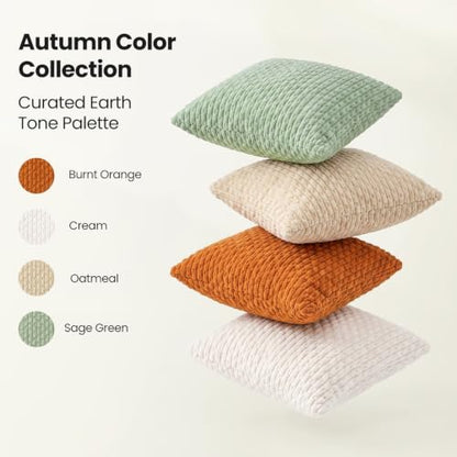 Fall Decorative Throw Pillow Covers 18x18 Inches Set of 4 - Striped Corduroy