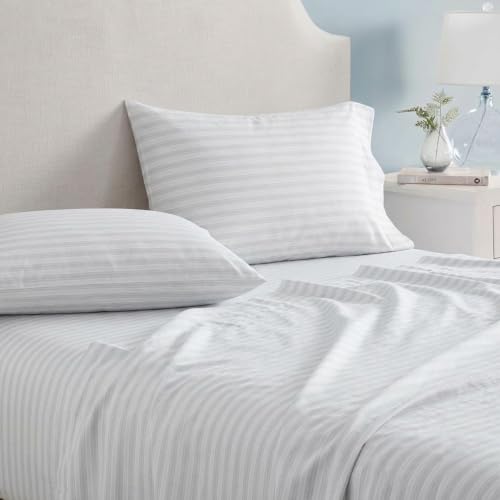Full Sheet Set with Deep Pocket Fitted Sheet and Pillowcases - Tate Stripe Grey - Martha Stewart