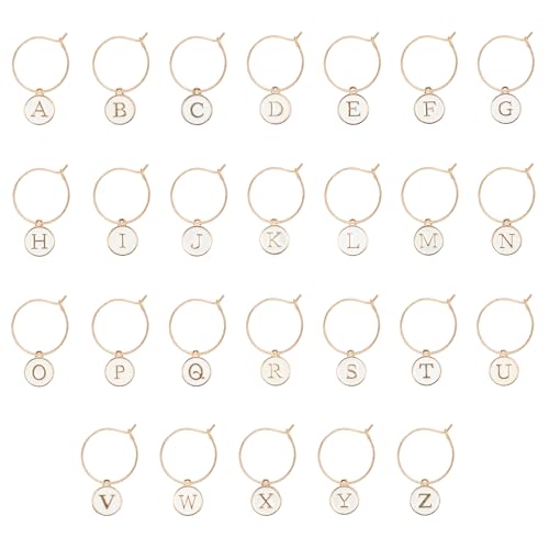 26 Pcs Letter Wine Glass Charms with Rings for Stemware & Parties