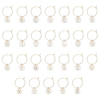 26 Pcs Letter Wine Glass Charms with Rings for Stemware & Parties