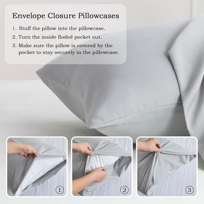 Set of 2 Light Gray Microfiber Body Pillowcases 20x54 - Bed & Holiday Decor
