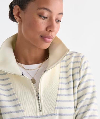 Women's Dreamcloth Quarter Zip Sweatshirt - Medium, Marshmallow/Navy