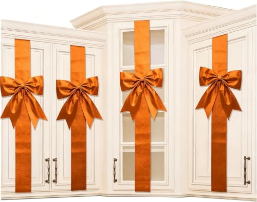 4 Pack Halloween Thanksgiving Christmas Ribbon Bows for Cabinets & Holiday Decor - Orange