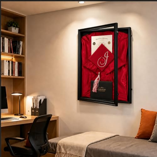 Graduation Shadow Box Frame with Lock - Small Black Wall Display, 17x23in
