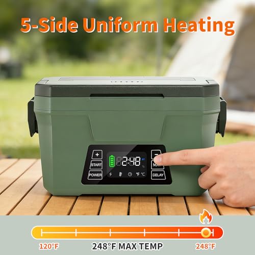 Monteka Cordless Electric Lunch Box - Dark Green, Rechargeable Food Warmer with Scheduled Heating & Keep Warm Function