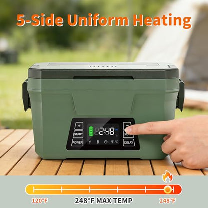 Monteka Cordless Electric Lunch Box - Dark Green, Rechargeable Food Warmer with Scheduled Heating & Keep Warm Function