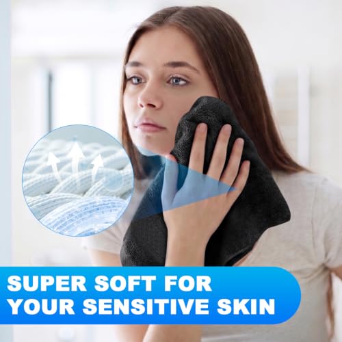 Black Cotton Washcloths Set - 3-Pack 13x13 & 29x14 Inches, Soft & Absorbent