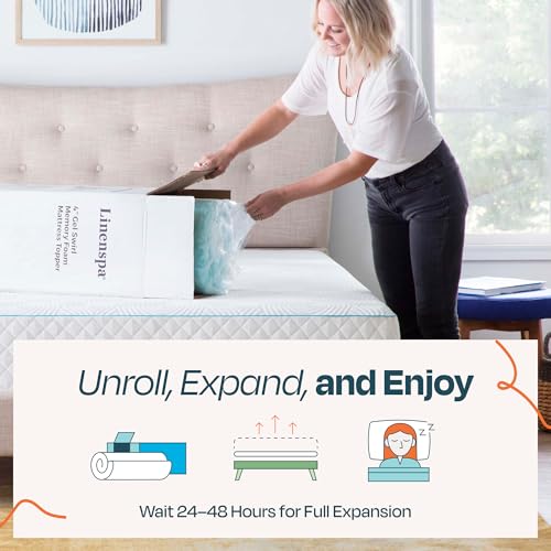 Linenspa 2 Inch Swirl Gel Memory Foam Mattress Topper, Queen Size – Cooling Gel Infused, Ventilation Holes – Pressure Relieving Bed Topper – CertiPUR Certified