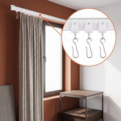 30PCS Curtain Track Rollers & Hooks Set White - Flexible & Durable Home Hardware