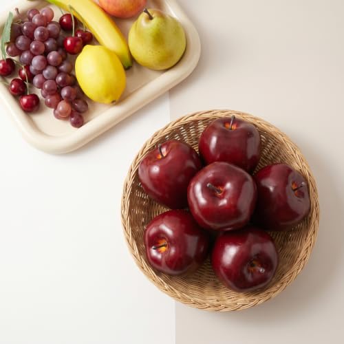 6 Fake Apples for Home Decor, Artificial Fruit, Faux Red Apples Set