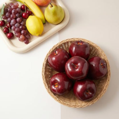6 Fake Apples for Home Decor, Artificial Fruit, Faux Red Apples Set