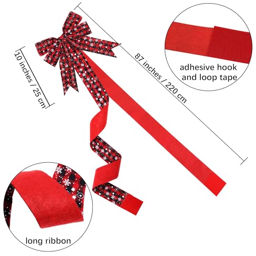 Christmas Door & Cabinet Bows with Snowflakes - Red Black Buffalo Plaid, 10 Pieces, 10 Inches