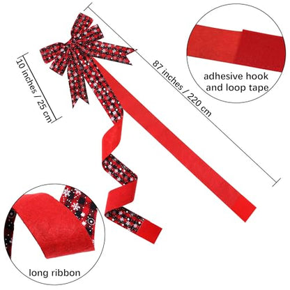 Christmas Door & Cabinet Bows with Snowflakes - Red Black Buffalo Plaid, 10 Pieces, 10 Inches