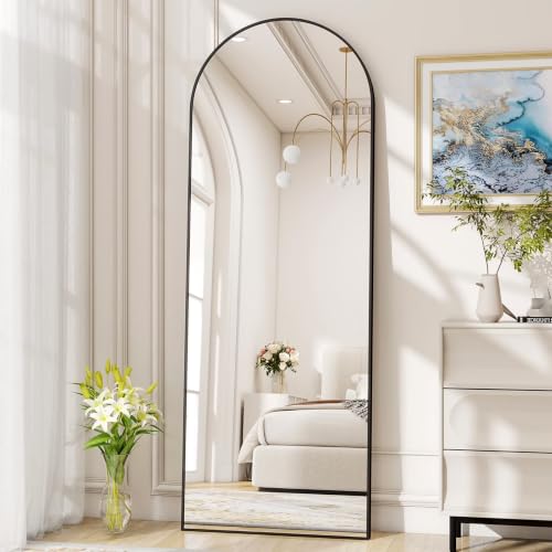 Full Length Floor Mirror with Black Aluminum Frame - Arched Design, 59x16 Inches - Variation of THIS listing