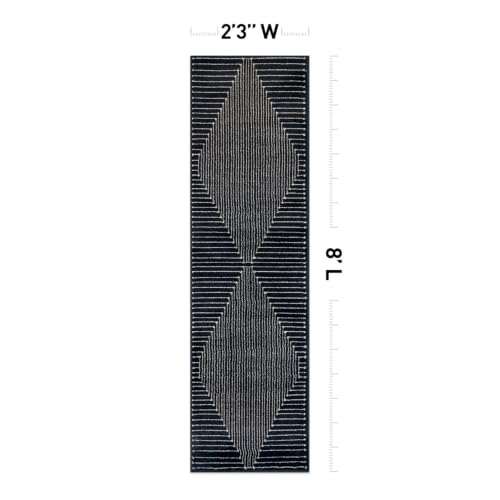 Bohemian Stripe Runner Rug 2'3" x 8' Black - Durable Non-Toxic Floor Covering