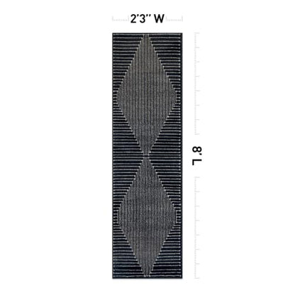 Bohemian Stripe Runner Rug 2'3" x 8' Black - Durable Non-Toxic Floor Covering
