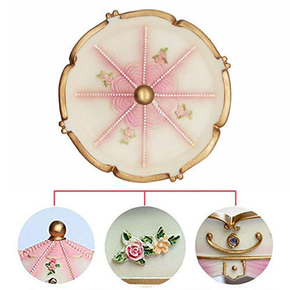 Pink Carousel Music Box for Girls, Rotating Horses with LED Light, 5.9 in
