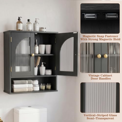 Black Bathroom Wall Cabinet with Adjustable Shelf - Compact Storage Organizer