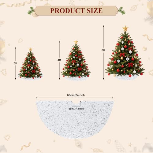 White Velvet Christmas Tree Skirt with Silver Sequins 24 Inch - Holiday Decor
