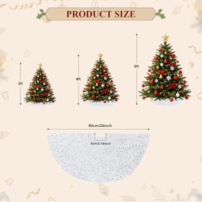 White Velvet Christmas Tree Skirt with Silver Sequins 24 Inch - Holiday Decor