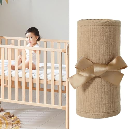 Baby Crib Rail Guard Cover, Adjustable Cotton Gauze Bed Edge Protector - White