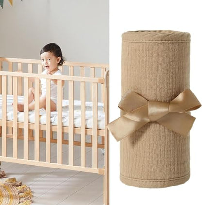 Baby Crib Rail Guard Cover, Adjustable Cotton Gauze Bed Edge Protector - White
